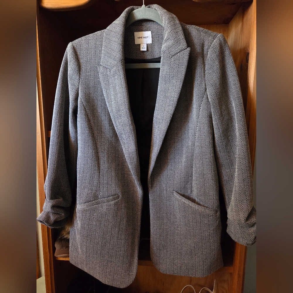 Nine West Charcoal Herringbone Blazer